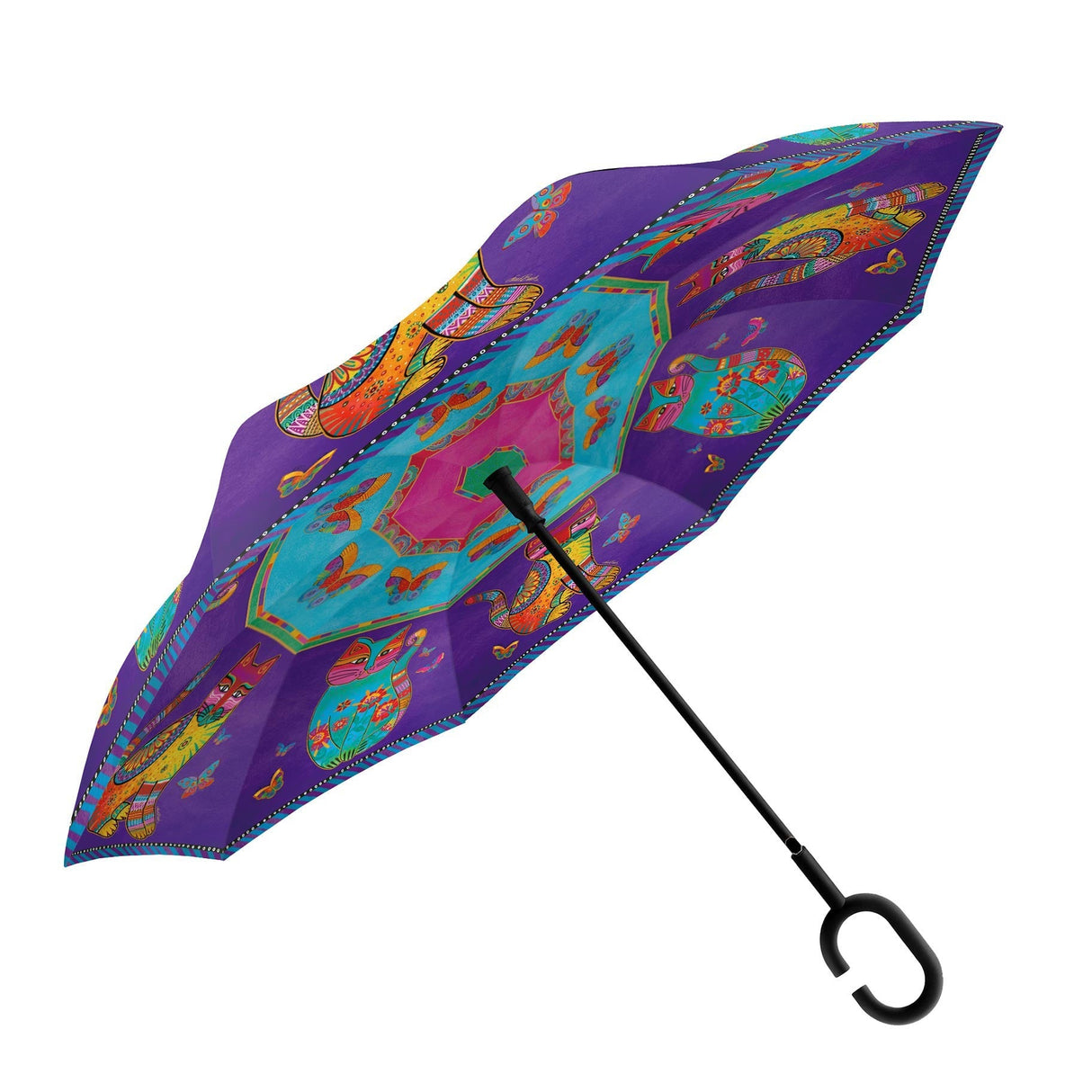 Laurel Burch Cats & Butterflies Reverse Inverted Umbrella – Windproof - Earlier Design