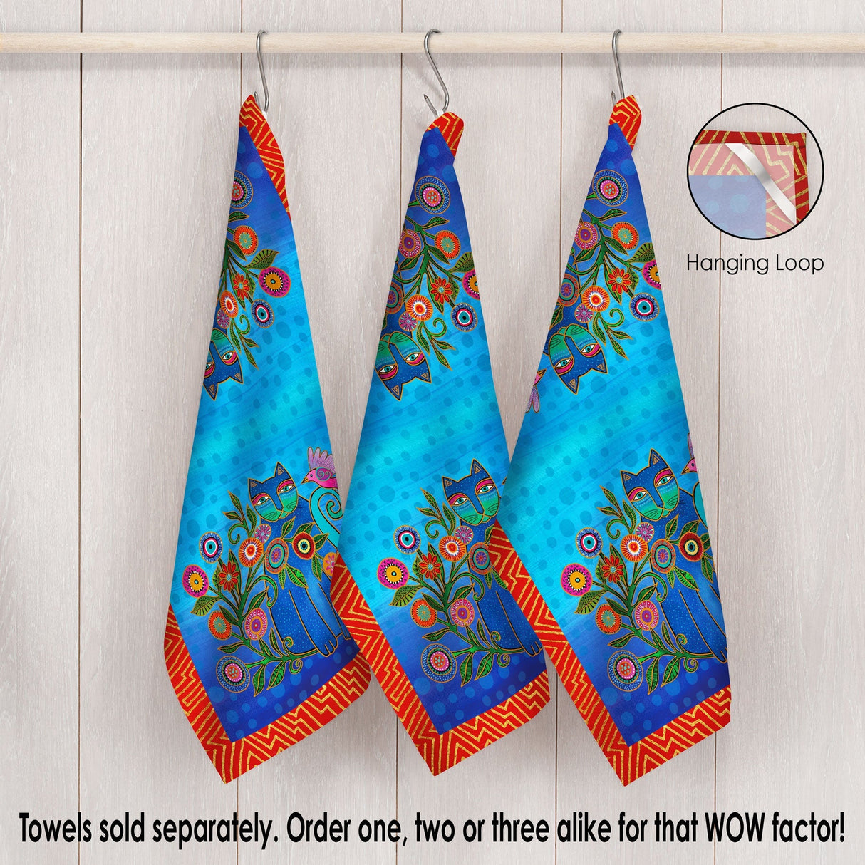 Laurel Burch Cerulean Cats Cotton Tea Towel – Flat Weave, Absorbent