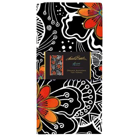 Laurel Burch Orange Blossoms Cotton Tea Towel – Flat Weave, Absorbent