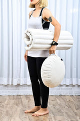 Leewadee Meditation Cushion Set – 1 Round Zafu Meditation Pillow and 1 Square Roll-Up Zabuton Meditation Mat, Pillows Bundle Filled with Kapok