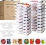 20 Sets Reusable Snack Containers with Lids & 20 Sporks – Double Compartment for Portion Control, BPA-Free Leak-Proof Dipping Containers for Meal Prep, Travel, and Outdoor Snacks (White)