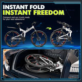 26 Inch Folding Mountain Bike, 21 Speed Full Suspension Bicycle with High-Carbon Steel, Dual Disc Brake Non-Slip Quick Release tire Folding Bicycle for Adults/Men/Women