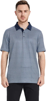 Men's Golf Polo Shirts Short Sleeve Striped Performance Moisture Wicking Dry Fit Golf Shirts for Men
