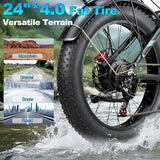 6000W Peak Electric Bike for Adults,58V Max-Output 1856Wh Dual Motor Ebike,47MPH 105Miles Range,24" x4.0 Fat Tire Hydraulic Disc Brake Front Fork Suspension E-Bike for Off-Road Mountain Snow Commuter