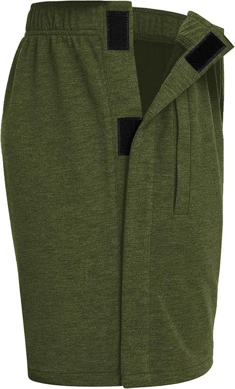 Deyeek Unisex Tear Away Shorts Snap On Athletic Cotton Shorts Post Knee Surgery Recovery Hip Replacement Pants with Pockets