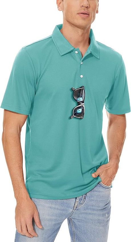 MAGCOMSEN Men's Polo Shirts 3 Buttons Casual Work T Shirts Quick Dry Short Sleeve Golf Shirt Pique Jersey Outdoor Performance