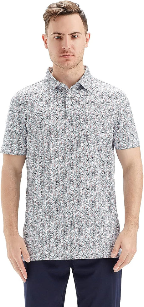 Men's Golf Polo Shirts Short Sleeve Striped Performance Moisture Wicking Dry Fit Golf Shirts for Men