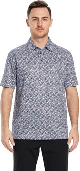 Men's Golf Polo Shirts Short Sleeve Striped Performance Moisture Wicking Dry Fit Golf Shirts for Men