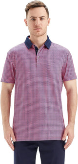 Men's Golf Polo Shirts Short Sleeve Striped Performance Moisture Wicking Dry Fit Golf Shirts for Men