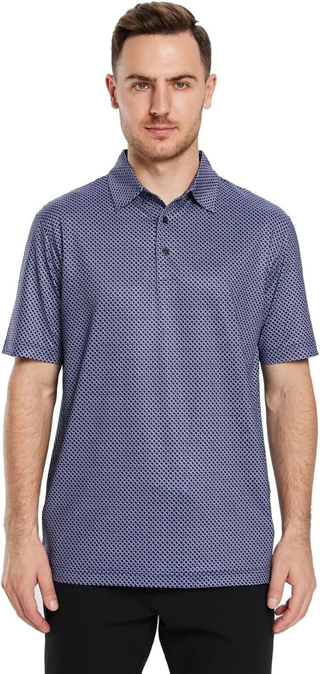 Men's Golf Polo Shirts Short Sleeve Striped Performance Moisture Wicking Dry Fit Golf Shirts for Men