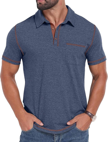 Sailwind Men's Short Sleeve Polo Shirts Casual Summer Classic Collared Golf Shirt with Pocket