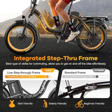 Folding Electric Bike for Adults with Peak 1000W Motor, 48V 20AH Battery up to 30MPH 80 Miles, 20" Fat Tire All Terrain Ebike, Front Suspension 7-Speed Commuter E Bike, Step-Thru, UL Certified