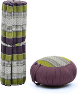 Leewadee Meditation Cushion Set – 1 Round Zafu Meditation Pillow and 1 Square Roll-Up Zabuton Meditation Mat, Pillows Bundle Filled with Kapok