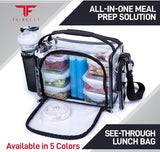 ThinkFit Clear Lunch Bag with 6 Meal Prep Containers - BPA-Free, Reusable, Microwave + Freezer Safe - With Shaker Cup and more! Clear Lunch Box - Transparent Bag for Work