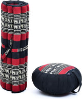 Leewadee Meditation Cushion Set – 1 Round Zafu Meditation Pillow and 1 Square Roll-Up Zabuton Meditation Mat, Pillows Bundle Filled with Kapok
