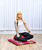 Leewadee Meditation Cushion Set – 1 Round Zafu Meditation Pillow and 1 Square Roll-Up Zabuton Meditation Mat, Pillows Bundle Filled with Kapok