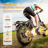 Folding Electric Bike for Adults with Peak 1000W Motor, 48V 20AH Battery up to 30MPH 80 Miles, 20" Fat Tire All Terrain Ebike, Front Suspension 7-Speed Commuter E Bike, Step-Thru, UL Certified