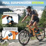 26 Inch Folding Mountain Bike, 21 Speed Full Suspension Bicycle with High-Carbon Steel, Dual Disc Brake Non-Slip Quick Release tire Folding Bicycle for Adults/Men/Women
