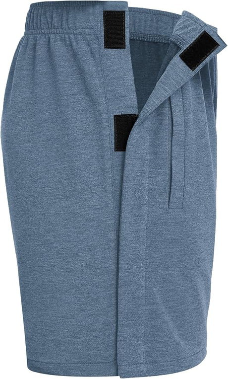 Deyeek Unisex Tear Away Shorts Snap On Athletic Cotton Shorts Post Knee Surgery Recovery Hip Replacement Pants with Pockets