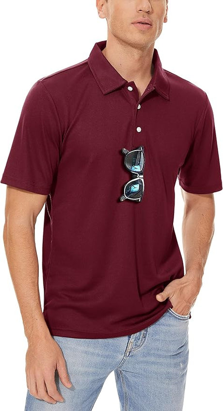 MAGCOMSEN Men's Polo Shirts 3 Buttons Casual Work T Shirts Quick Dry Short Sleeve Golf Shirt Pique Jersey Outdoor Performance