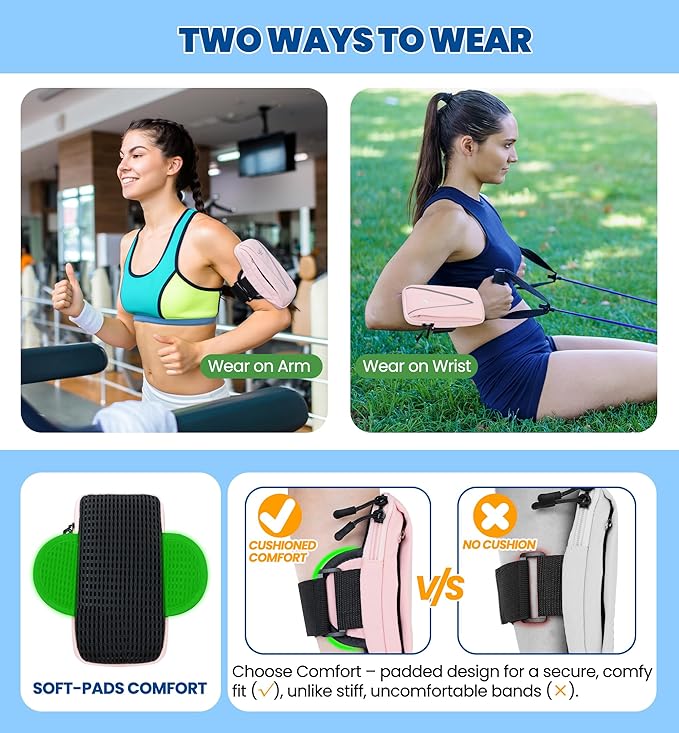 HiRui Cell Phone Holder Arm Bag & Wrist Bag for Phone, Sports Running Armband for Gym & Cycling, Compatible with iPhone 16/16Pro/Plus/15/14 Samsung Galaxy All Phones, Reflective & Adjustable (Pink)