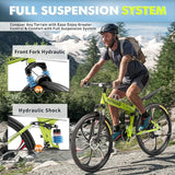 26 Inch Folding Mountain Bike, 21 Speed Full Suspension Bicycle with High-Carbon Steel, Dual Disc Brake Non-Slip Quick Release tire Folding Bicycle for Adults/Men/Women