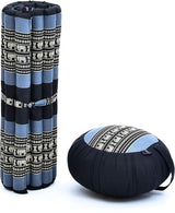 Leewadee Meditation Cushion Set – 1 Round Zafu Meditation Pillow and 1 Square Roll-Up Zabuton Meditation Mat, Pillows Bundle Filled with Kapok