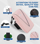 HiRui Cell Phone Holder Arm Bag & Wrist Bag for Phone, Sports Running Armband for Gym & Cycling, Compatible with iPhone 16/16Pro/Plus/15/14 Samsung Galaxy All Phones, Reflective & Adjustable (Pink)