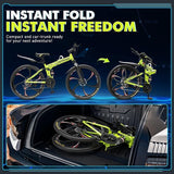 26 Inch Folding Mountain Bike, 21 Speed Full Suspension Bicycle with High-Carbon Steel, Dual Disc Brake Non-Slip Quick Release tire Folding Bicycle for Adults/Men/Women