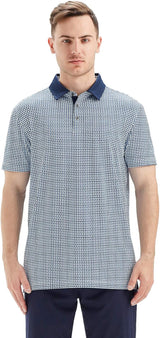 Men's Golf Polo Shirts Short Sleeve Striped Performance Moisture Wicking Dry Fit Golf Shirts for Men