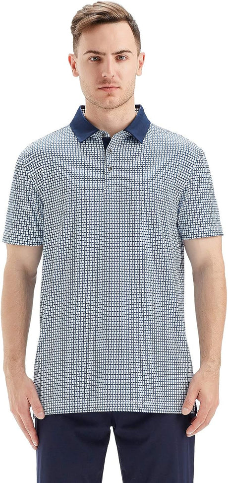 Men's Golf Polo Shirts Short Sleeve Striped Performance Moisture Wicking Dry Fit Golf Shirts for Men