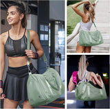 FIORETTO Womens Gym Tote Duffle Bag with Toiletry Bag, Sports Duffel Overnight Hospital Workout Carry on for Girls with Wet Pocket & Shoe Compartment, Ideal for Travel, Swimming, Celadon