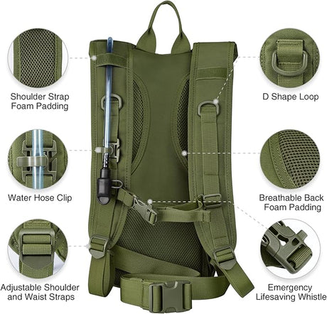 NOOLA Hydration Backpack with 3L TPU Water Bladder, Tactical Molle Water Backpack for Men Women, Hydration Pack for Hiking, Biking, Running and Climbing
