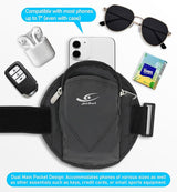 HiRui Universal Comfort Armband Phone Holder Running Armband Adjustable Wristband Phone Holder for Exercise Workout Compatible with iPhone 16/15/14/13/Plus/Pro Samsung Galaxy All Phones (Black)
