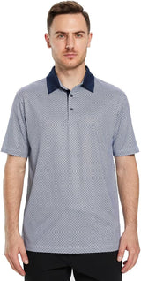 Men's Golf Polo Shirts Short Sleeve Striped Performance Moisture Wicking Dry Fit Golf Shirts for Men