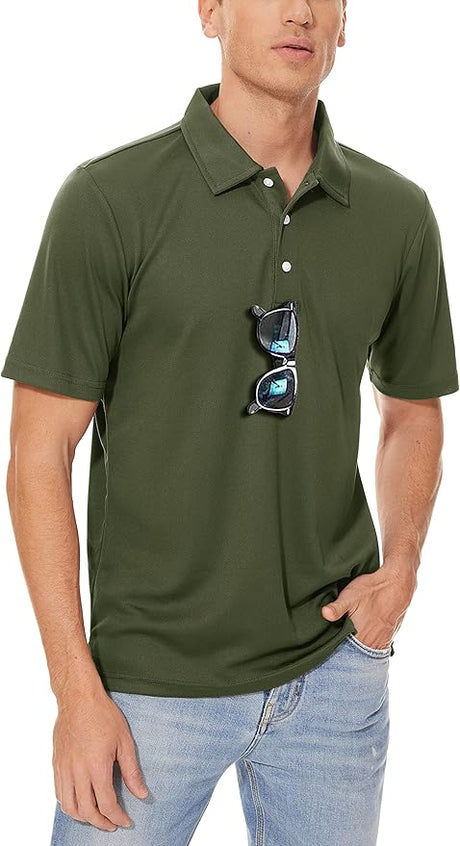 MAGCOMSEN Men's Polo Shirts 3 Buttons Casual Work T Shirts Quick Dry Short Sleeve Golf Shirt Pique Jersey Outdoor Performance