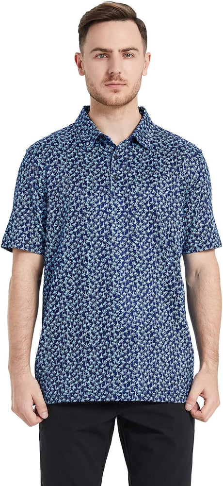 Men's Golf Polo Shirts Short Sleeve Striped Performance Moisture Wicking Dry Fit Golf Shirts for Men