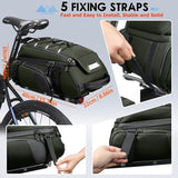 RAINSMORE Bike Bags for Bicycle Rear Rack 15L Waterproof Bike Ebike Trunk Pannier Saddle Bag with Rain Cover Bike Accessories Backpack Shoulder Bag for Commuter Travel Outdoor, Green