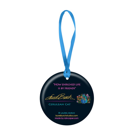 Laurel Burch Cerulean Cat Porcelain Keepsake Ornament – Flat Ceramic, Gift-Ready