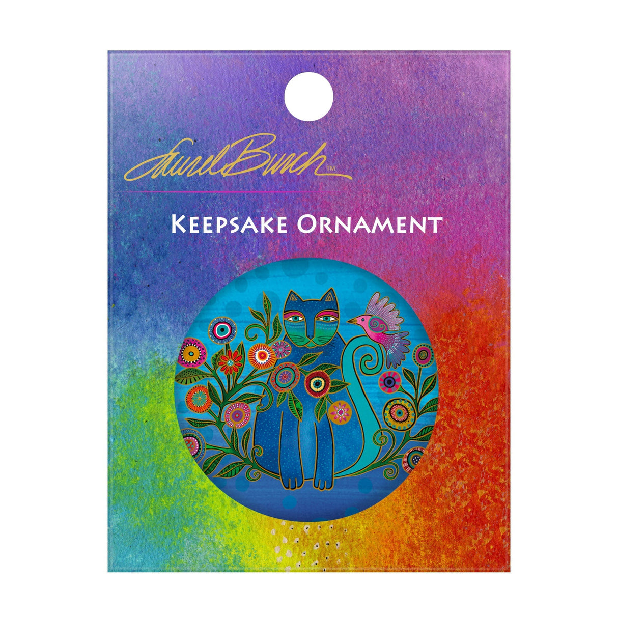 Laurel Burch Cerulean Cat Porcelain Keepsake Ornament – Flat Ceramic, Gift-Ready