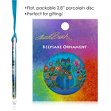 Laurel Burch Cerulean Cat Porcelain Keepsake Ornament – Flat Ceramic, Gift-Ready