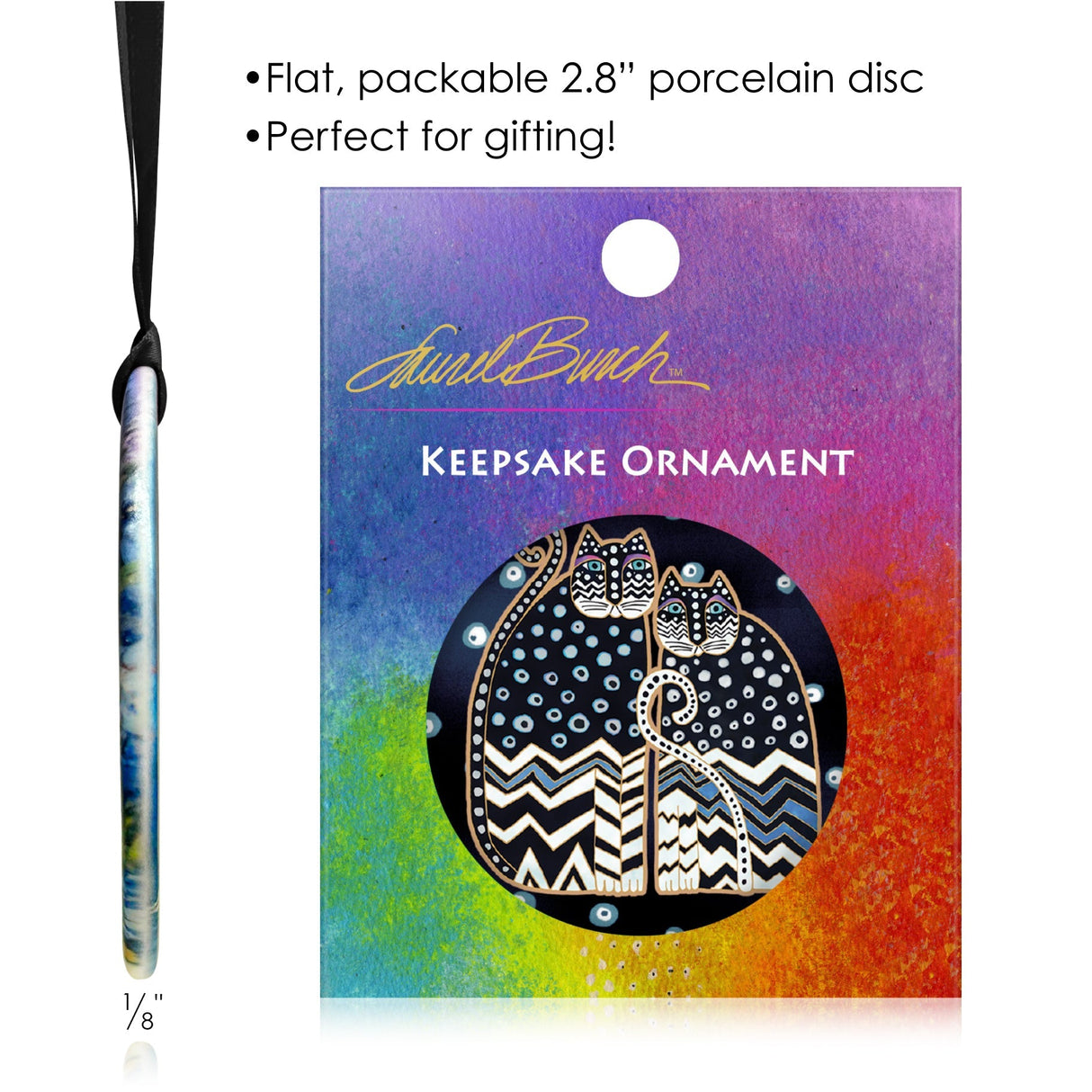 Laurel Burch Polka Dot Gatos Porcelain Keepsake Ornament – Flat Ceramic, Gift-Ready