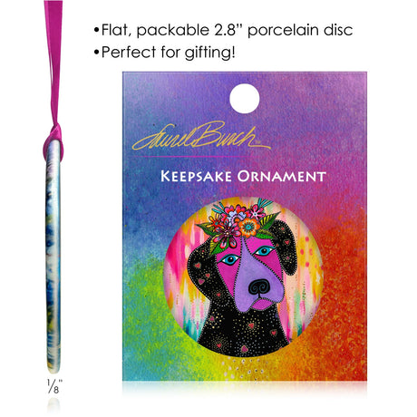 Laurel Burch Violet Dog Porcelain Keepsake Ornament – Flat Ceramic, Gift-Ready