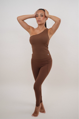 I Am Wealthy Brown One Shoulder Top