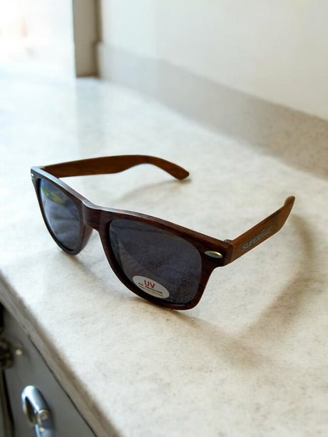 SuperFeet Aviator Sport Sunglasses (Faux Wood Frame)