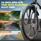 26 Inch Folding Mountain Bike, 21 Speed Full Suspension Bicycle with High-Carbon Steel, Dual Disc Brake Non-Slip Quick Release tire Folding Bicycle for Adults/Men/Women