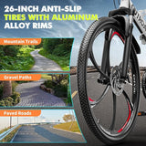 26 Inch Folding Mountain Bike, 21 Speed Full Suspension Bicycle with High-Carbon Steel, Dual Disc Brake Non-Slip Quick Release tire Folding Bicycle for Adults/Men/Women