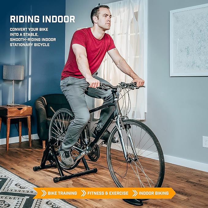 Alpcour Bike Trainer Stand for Indoor Riding – Portable Foldable Magnetic Stainless Steel Indoor Trainer, Noise Reduction, 6 Resistance Settings & Bag – Stationary Exercise for Road & Mountain Bikes