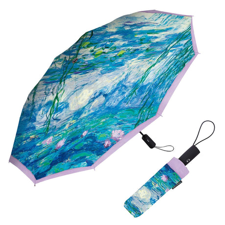 Monet Nympheas Travel Umbrella – Compact, One-Touch Open & Close