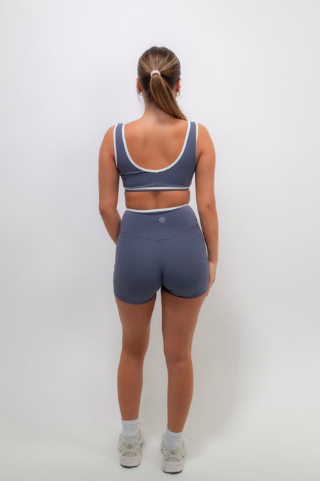 I Am Right Where I Need To Be Slate Blue Butter Sports Bra